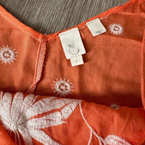 anthropologie coral Orange strappy romper embroidered boho scalloped hem small - Picture 5 of 11